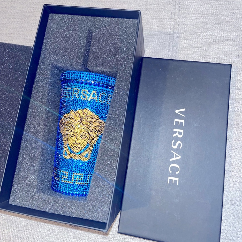 Versace Swarovski cup tumbler crystal bling Y2K Medusa greca blue gold